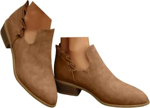 White Cowgirl Boots Woman Side Zipper Ankle Boots Suede Pointy Toe Block Chunky Short Heels Girls Ladies Fall Winter