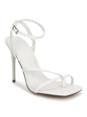 White Pu Ankle Strapped Stiletoes