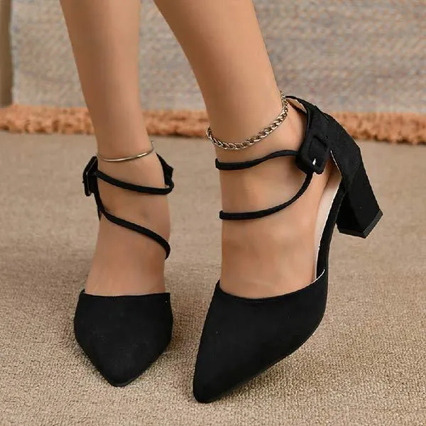 Women's Pointed-Toe Buckle Chunky Heel Hollow Sandals 15766708C