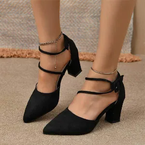 Women's Pointed-Toe Buckle Chunky Heel Hollow Sandals 15766708C